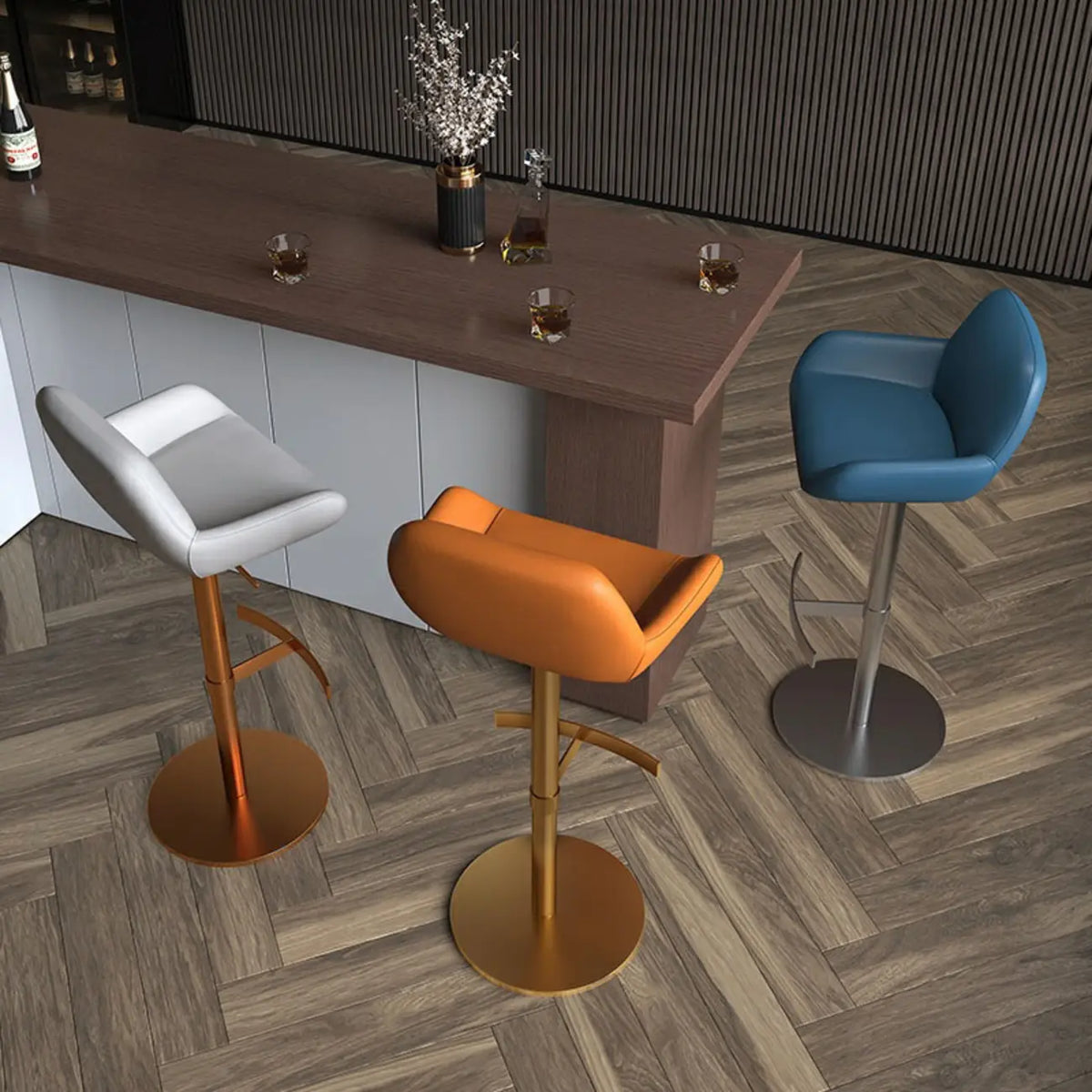 Tabourets de bar pivotants en cuir minimalistes à dossier bas pour la cuisine