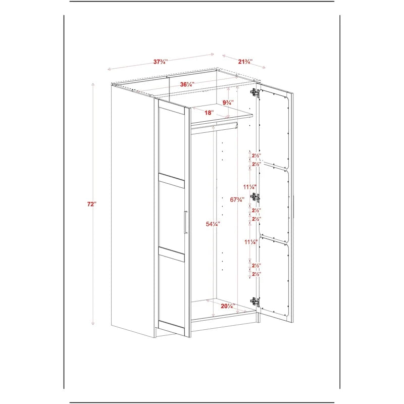Palace Imports Armoire Urbaine 2 Portes 100% Bois Massif avec Portes Pleines et Miroirs