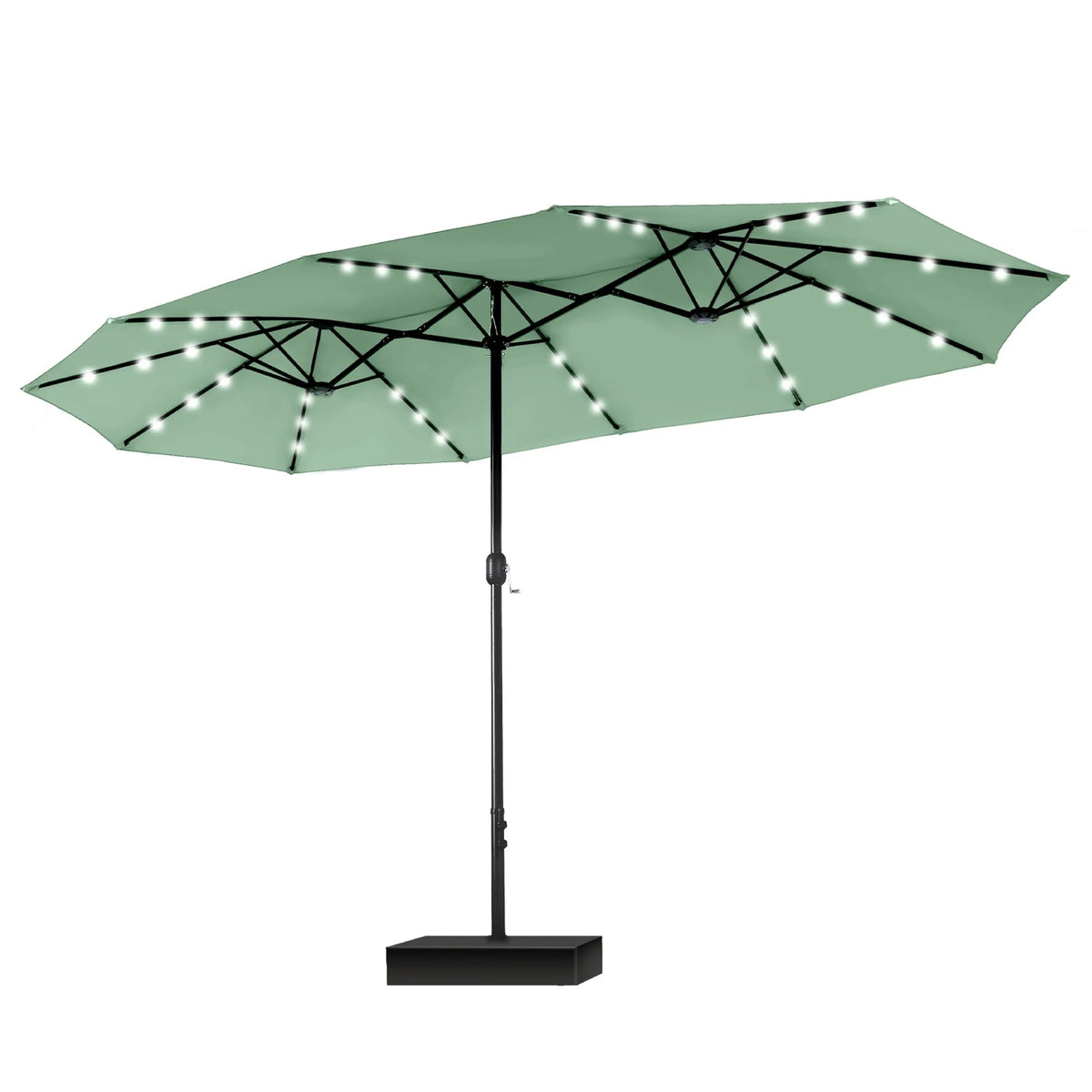 MAISON ARTS Parasol excentré rectangulaire de 4,5 m avec manivelle, parasol de marché double face d'extérieur avec lumières LED solaires et base incluse