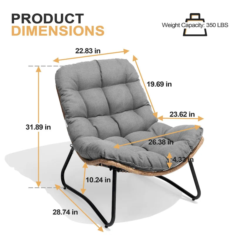 Chaises de jardin Papasan avec coussin, confortables, en rotin PE, avec table d'appoint