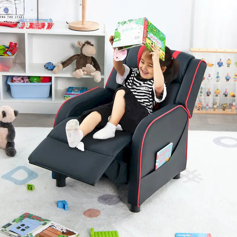 Fauteuil inclinable pour enfants Gymax Canapé ergonomique en cuir avec repose-pieds