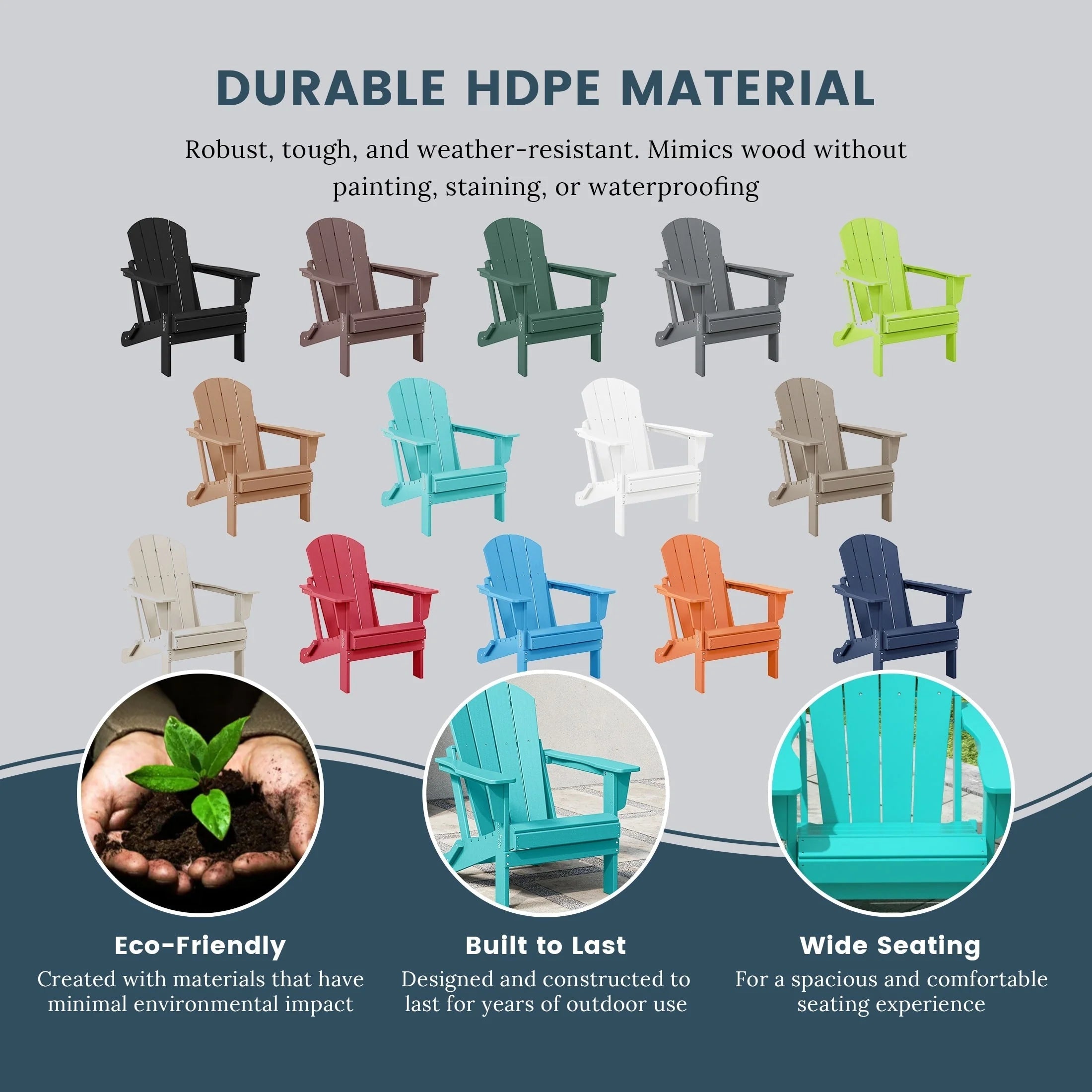 Chaise Adirondack pliante d'extérieur tout temps Polytrends Laguna résistante à la décoloration pour patio