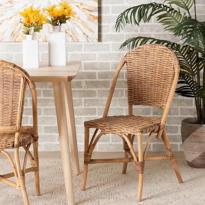 Chaise de salle à manger en rotin naturel bohème moderne Neola