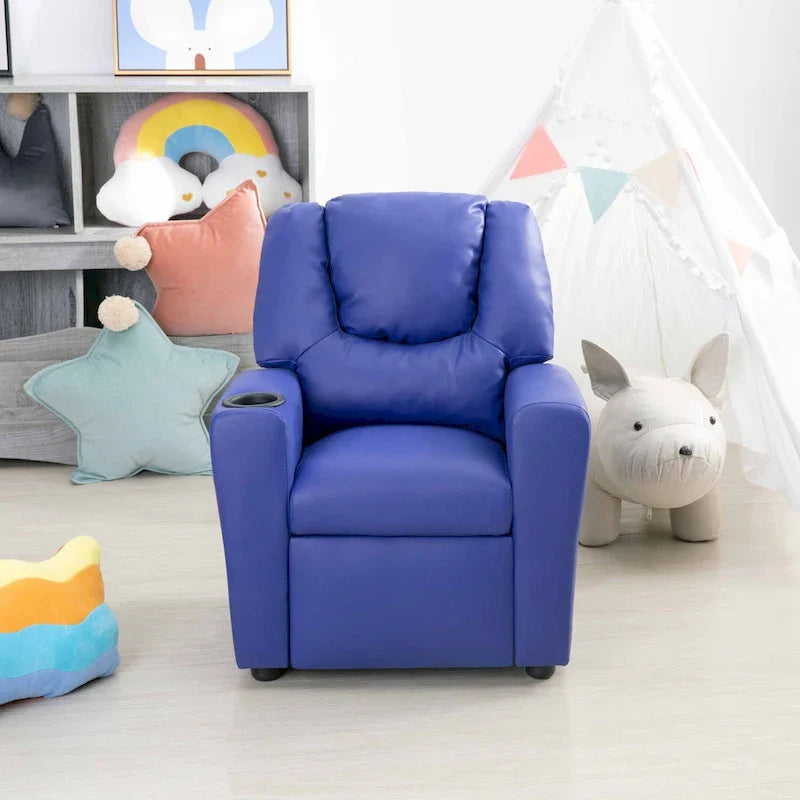Fauteuil inclinable pour enfants en PVC avec fonction d'inclinaison par poussée, porte-gobelet et repose-pieds confortable