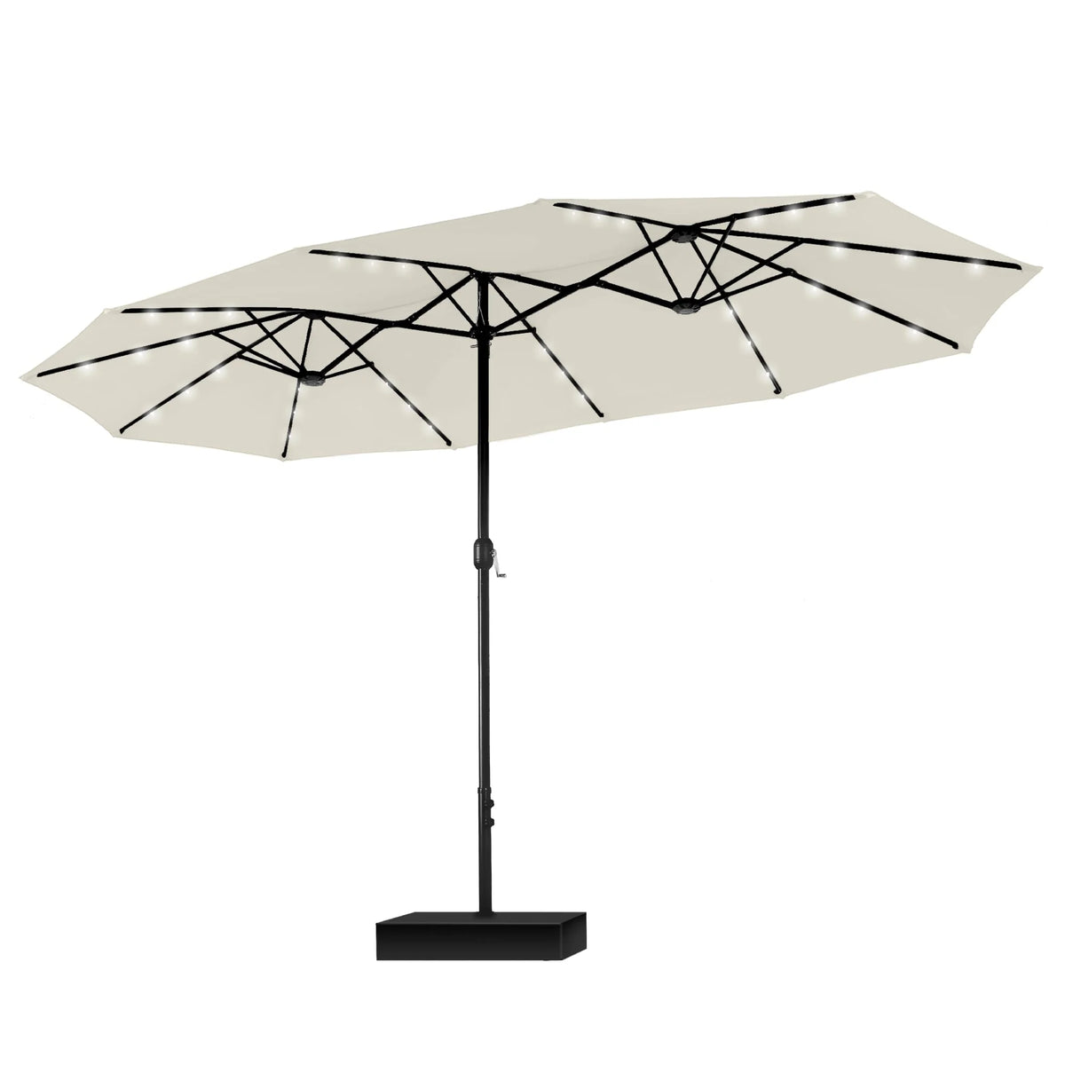 MAISON ARTS Parasol excentré rectangulaire de 4,5 m avec manivelle, parasol de marché double face d'extérieur avec lumières LED solaires et base incluse