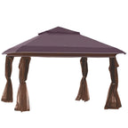 Outsunny 12 x 12 Tonnelle escamotable Pare-soleil Tente instantanée pliable avec filet latéral en maille, Hauteur réglable sur 3 niveaux