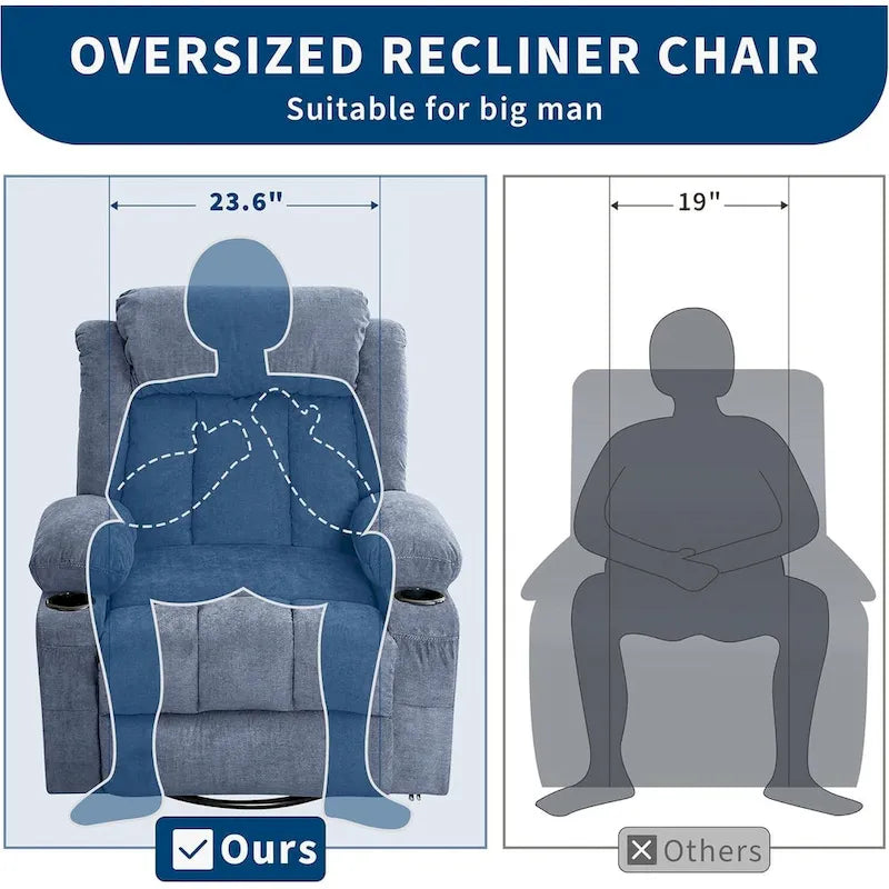 Fauteuil inclinable, Fauteuils à bascule avec massage et chauffage, Poches latérales et porte-gobelet