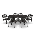 Ensemble de salle à manger d'extérieur 7 pièces en aluminium bronze Sanibel avec table à manger ovale de 72 et six fauteuils par Homestyles