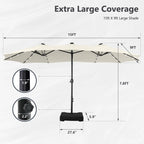 MAISON ARTS Parasol excentré rectangulaire de 4,5 m avec manivelle, parasol de marché double face d'extérieur avec lumières LED solaires et base incluse