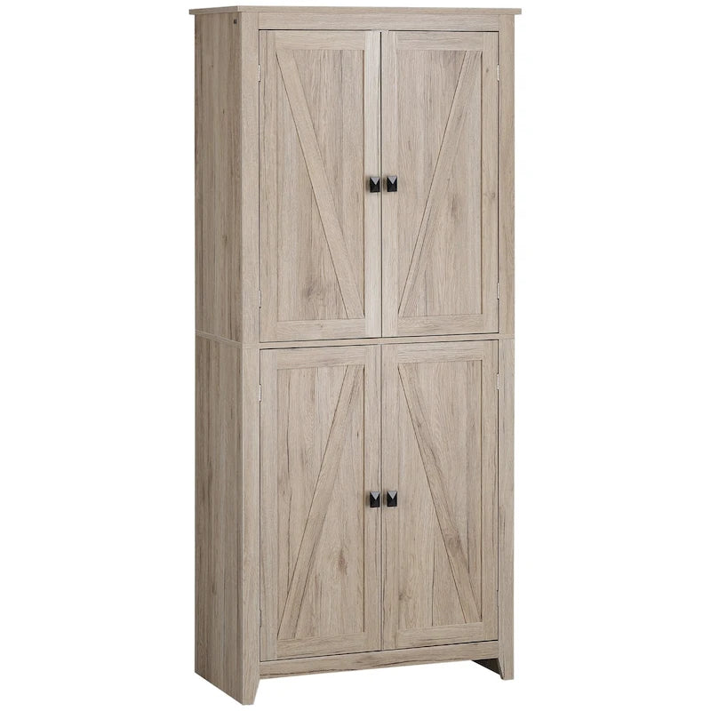 HOMCOM Grand garde-manger de cuisine autoportant de 183 cm, organisateur de rangement à 4 portes avec 4 niveaux et étagères réglables, blanc