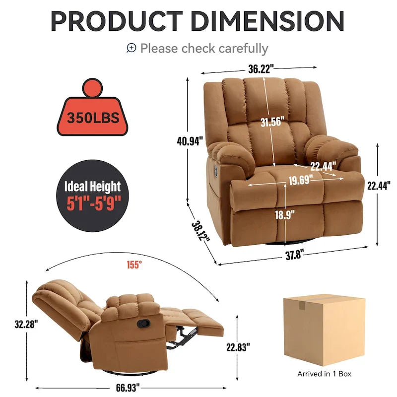 Fauteuil Inclinable Pivotant à Bascule Lazy Boy, Grand Fauteuil Inclinable Manuel Rembourré avec Accoudoirs et Dossier Capitonnés