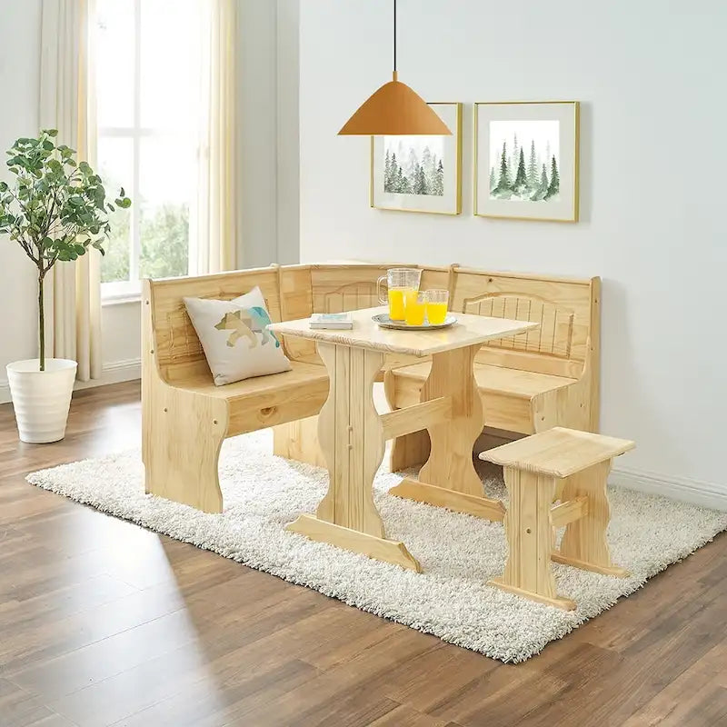MUSEHOMEINC Ensemble de table de salle à manger 3 pièces en bois massif de style traditionnel avec banquette latérale, ensemble de table de coin repas avec rangement caché