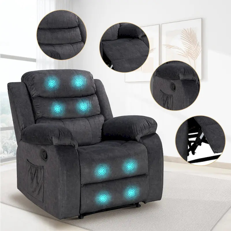 Fauteuil inclinable moelleux avec fonctions massage et chaleur