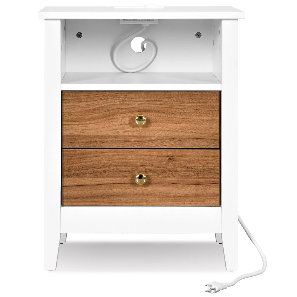 Tables de chevet (lot de 2) avec station de charge, table d'appoint avec 2 tiroirs, ports USB et prises, pour chambre à coucher