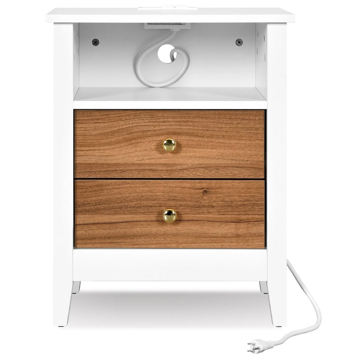 Tables de chevet (lot de 2) avec station de charge, table d'appoint avec 2 tiroirs, ports USB et prises, pour chambre à coucher