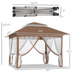 Outsunny 12 x 12 Tonnelle escamotable Pare-soleil Tente instantanée pliable avec filet latéral en maille, Hauteur réglable sur 3 niveaux