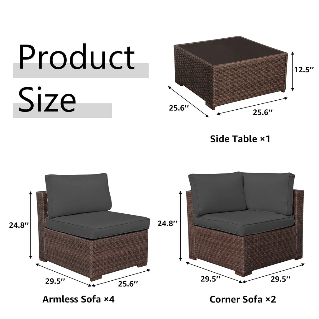 Ensemble de canapé d'angle d'extérieur 7 pièces en osier/acier avec coussins