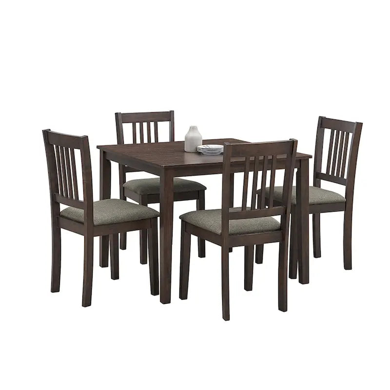 Ensemble Table et Chaises de Salle à Manger Carrée en Bois, Table à Manger Décontractée avec 4 Chaises de Salle à Manger Rembourrées pour Coin Repas de Cuisine