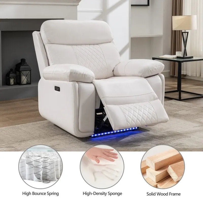 Canapé inclinable électrique avec chargeur sans fil, liseuse, lumière LED pour salon, similicuir, port AC/USB, porte-gobelet, noir