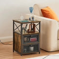 Table de chevet avec station de charge et 2 tiroirs basculants, 2 ports USB et 2 prises de courant