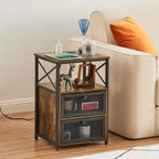 Table de chevet avec station de charge et 2 tiroirs basculants, 2 ports USB et 2 prises de courant