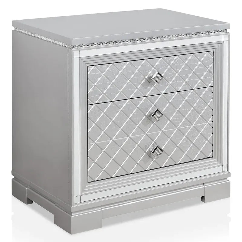 Ensemble de chambre à coucher 5 pièces avec panneau capitonné en bois argenté Seleena Glam et port USB par Furniture of America