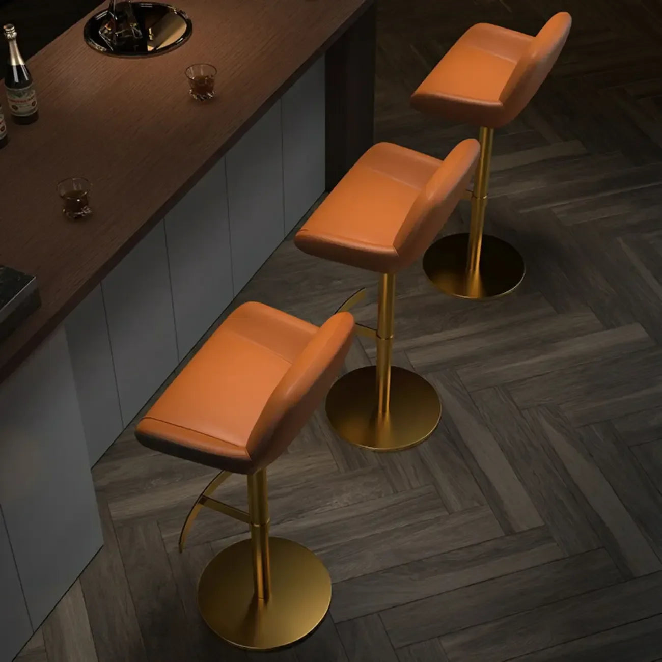 Tabourets de bar pivotants en cuir minimalistes à dossier bas pour la cuisine