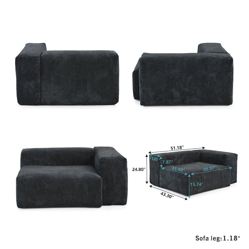 Grand canapé modulaire sectionnel en velours côtelé, en forme de U, 4 places avec 2 poufs et 5 oreillers