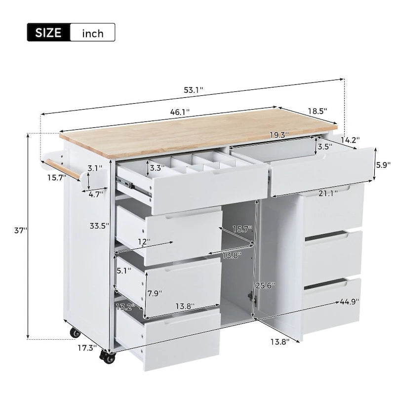Îlot de cuisine de 53 po de largeur avec comptoir et tiroirs - S.O.