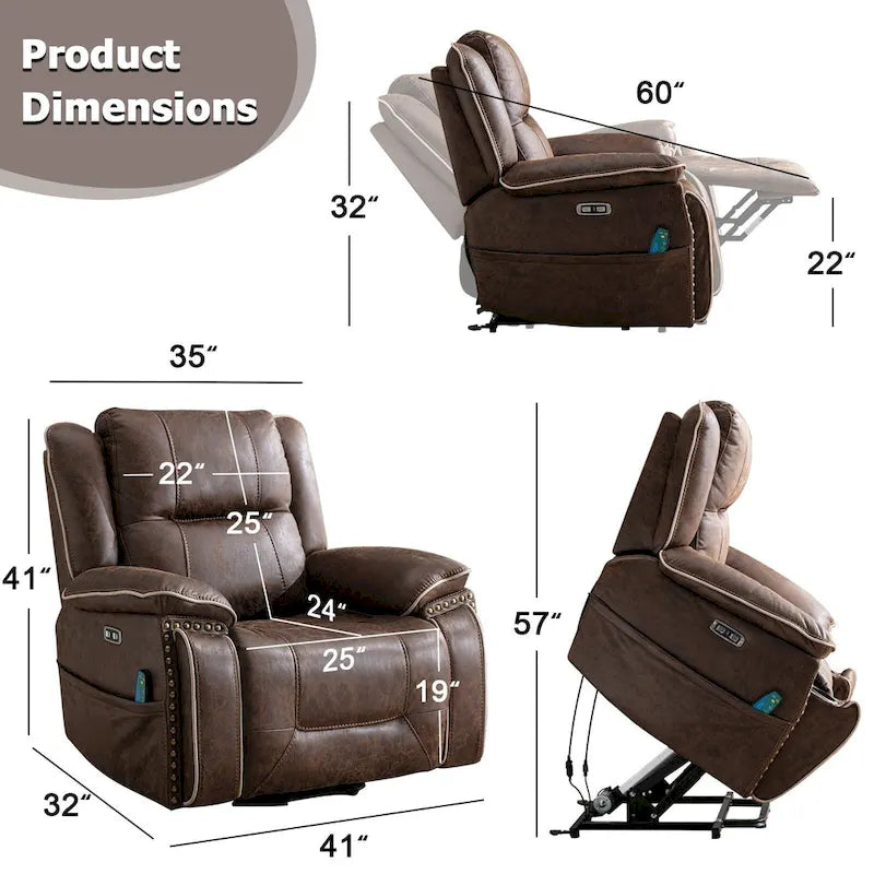 Fauteuil releveur confortable avec massage chauffant, porte-gobelet et port USB