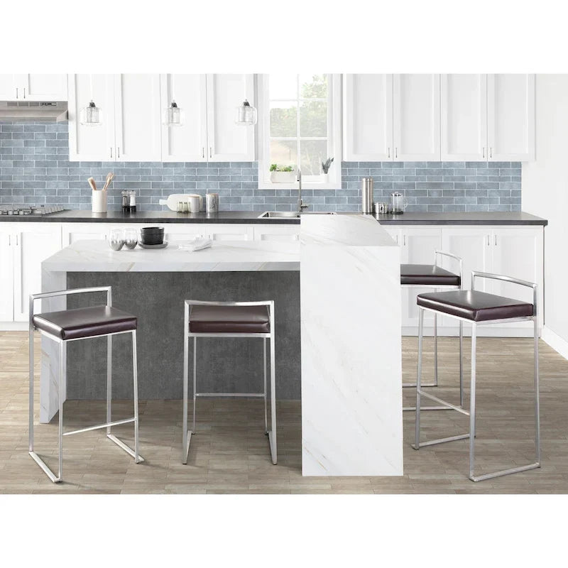 Tabouret de comptoir Silver Orchid Forrest en acier inoxydable empilable et entièrement soudé (lot de 2)
