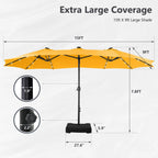 MAISON ARTS Parasol excentré rectangulaire de 4,5 m avec manivelle, parasol de marché double face d'extérieur avec lumières LED solaires et base incluse