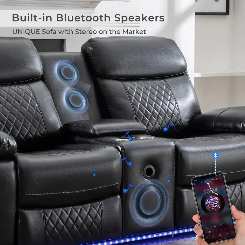 Canapé inclinable électrique avec chargeur sans fil, liseuse, lumière LED pour salon, similicuir, port AC/USB, porte-gobelet, noir