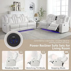 Canapé inclinable électrique avec chargeur sans fil, liseuse pour salon, lumière LED en similicuir, port AC/USB, porte-gobelet, noir
