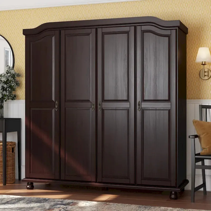 Palace Imports Kyle Armoire 4 portes 100 % en bois massif avec portes en bois massif ou portes miroir