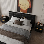Table de chevet d'appoint moderne en cuir noir avec 2 tiroirs