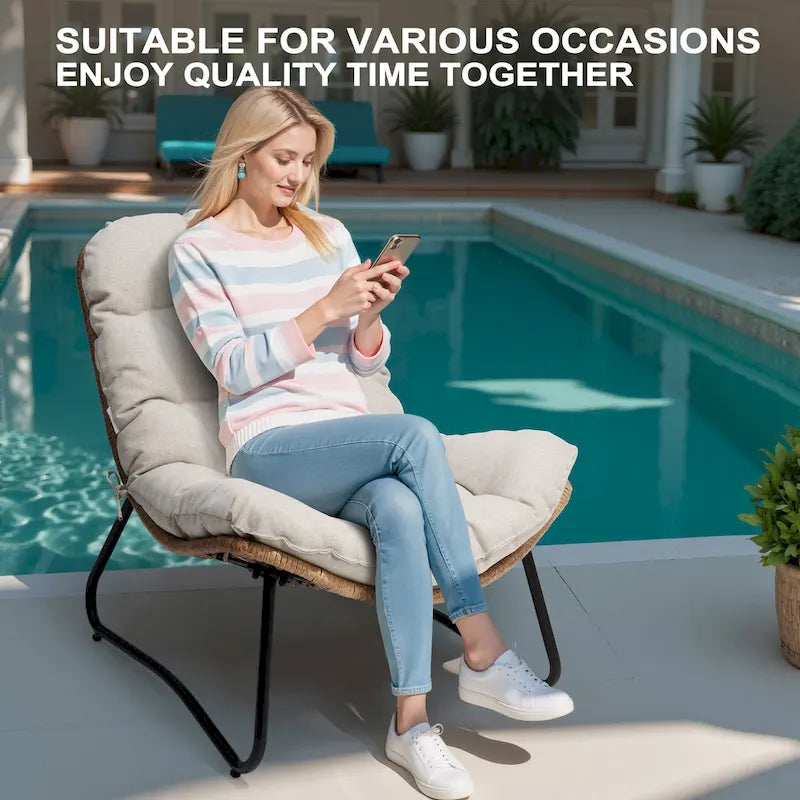 Chaises de jardin Papasan avec coussin, confortables, en rotin PE, avec table d'appoint