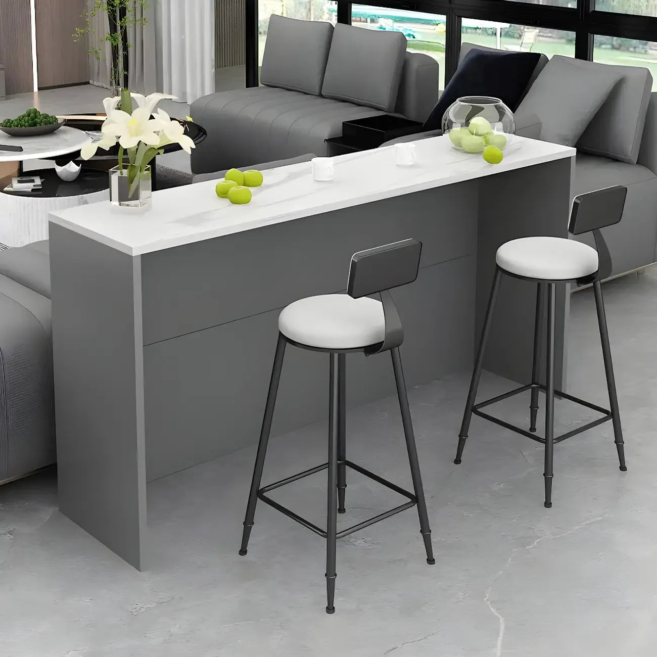 Table de bar longue rectangulaire blanche en bois pour salon