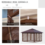 Outsunny 12 x 12 Tonnelle escamotable Pare-soleil Tente instantanée pliable avec filet latéral en maille, Hauteur réglable sur 3 niveaux