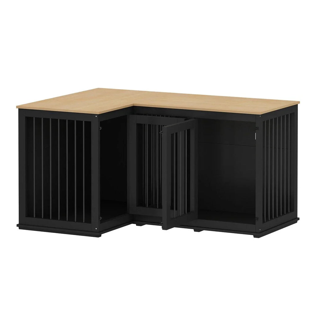 Grand meuble de caisse d'angle pour 2 chiens, cage pour chien en forme de L - 58,7X41,1