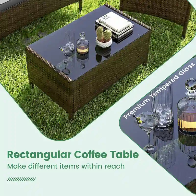 Costway Ensemble de Meubles de Jardin 4 Pièces avec Coussins Lavables et Verre Trempé - Voir les Détails