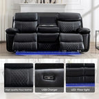 Canapé inclinable électrique avec chargeur sans fil, liseuse, lumière LED pour salon, similicuir, port AC/USB, porte-gobelet, noir