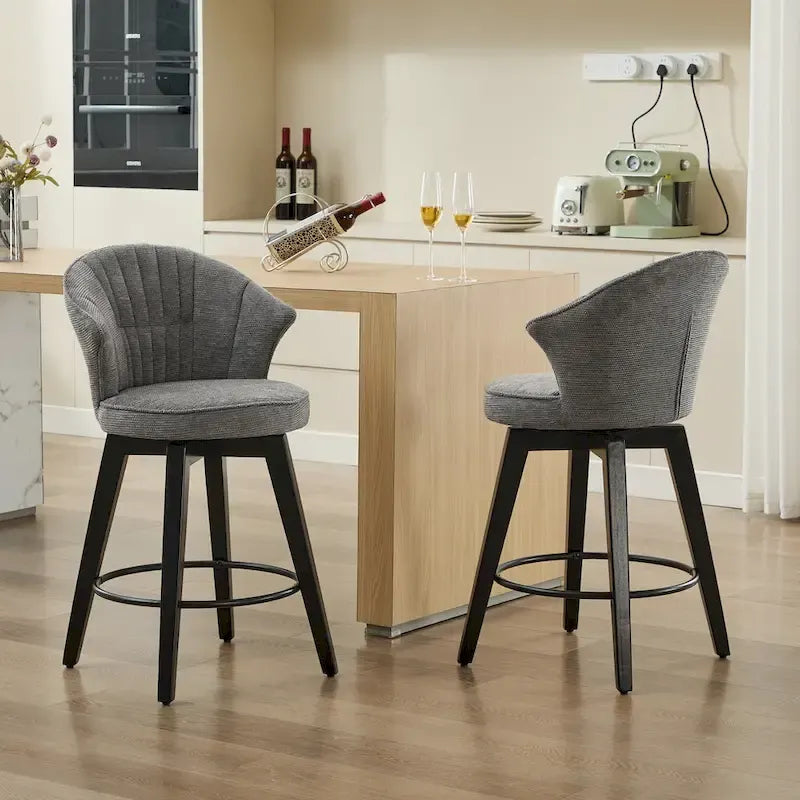 Lot de 2 tabourets de bar pivotants, chaises de salle à manger rembourrées avec large dossier, chaises de hauteur comptoir avec pieds en métal