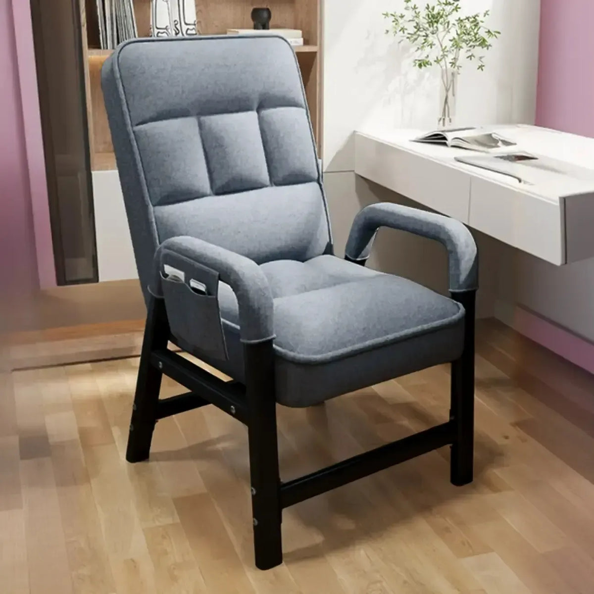 Chaise de bureau moderne à 4 pieds, rembourrée, gris