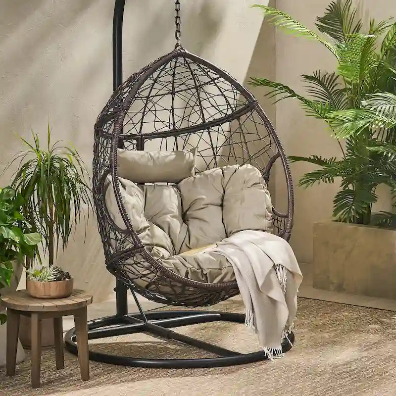 Fauteuil suspendu d'extérieur en osier imperméable avec coussins, siège hamac – Capacité de 136 kg