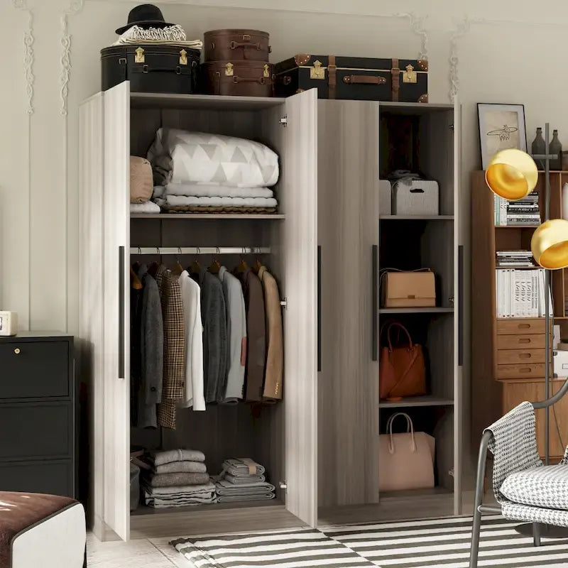 Armoire moderne autoportante en bois massif avec étagères de rangement