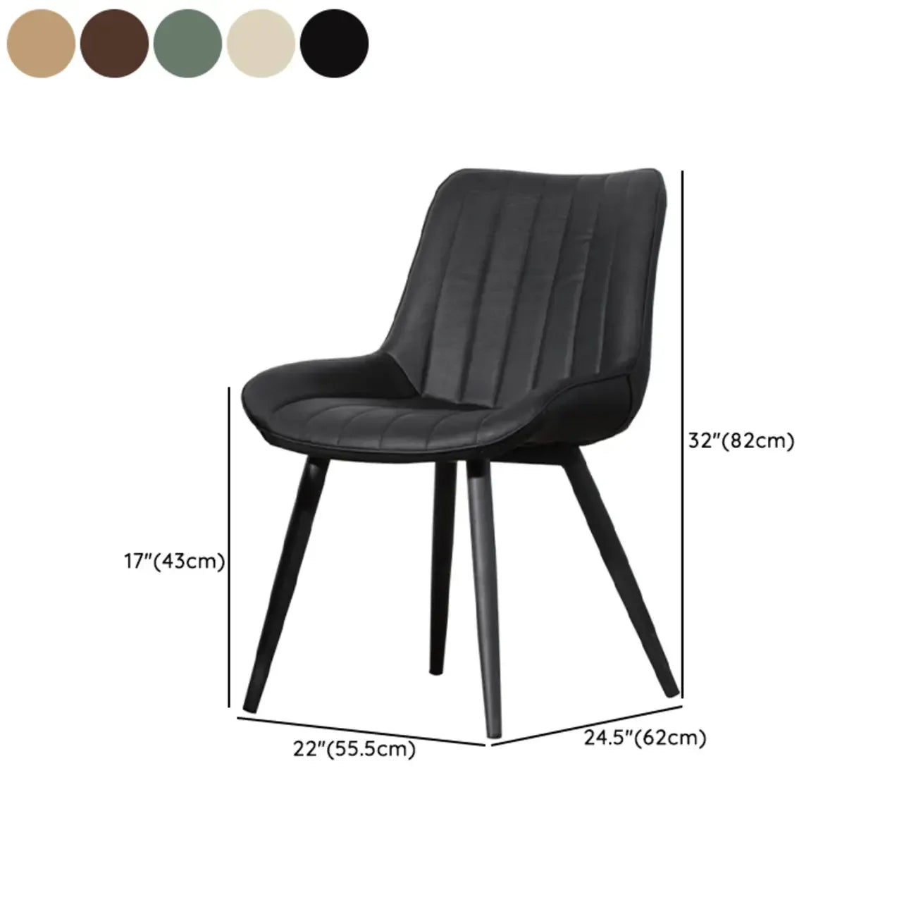 Chaise de salle à manger simple en cuir rembourré avec dossier solide et pieds en métal
