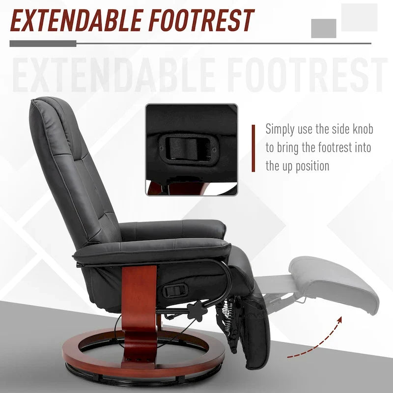 Fauteuil inclinable manuel pivotant en similicuir HomCom avec repose-pieds confortable et relaxant
