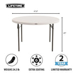 Table ronde pliante Lifetime de 48 pouces, qualité commerciale légère, intérieure/extérieure, blanche