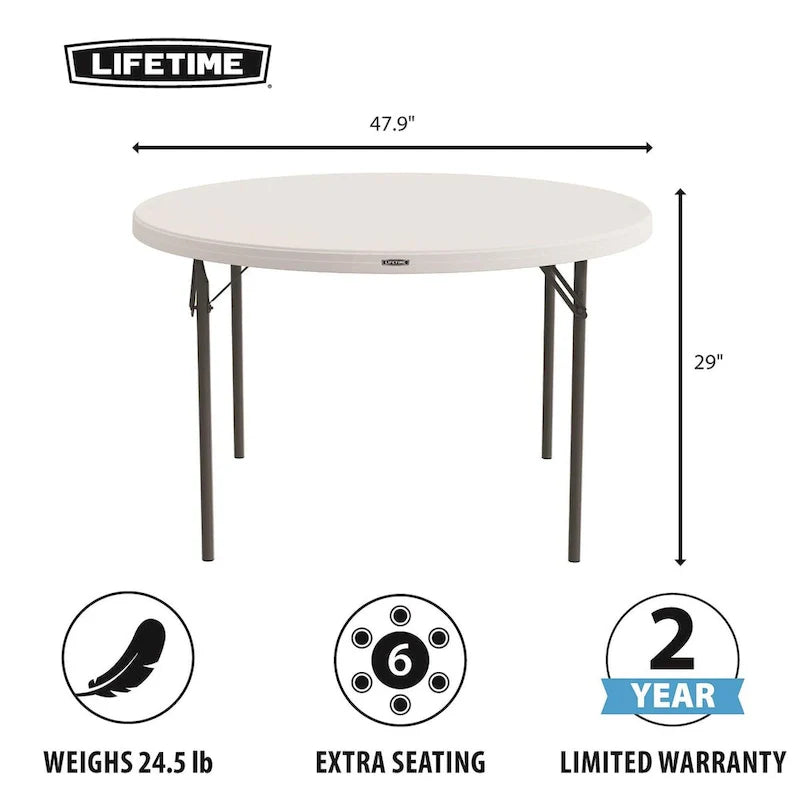 Table ronde pliante Lifetime de 48 pouces, qualité commerciale légère, intérieure/extérieure, blanche